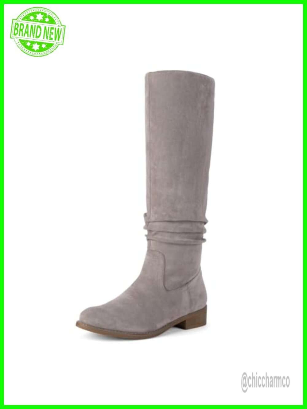 Slouch Knee High Boots Pointed Toe Low Heel Faux Suede Women's